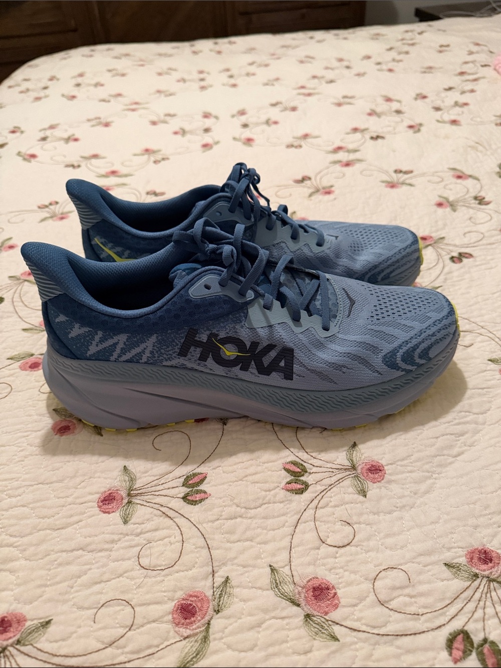 Hoka Men’s Athletic Shoes in Light Blue with Yellow Accents